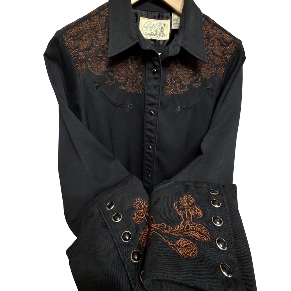 VTG Roper Women's Western Snap Floral Embroidered Top M Snap Cowgirl Rockabilly - Picture 4 of 12
